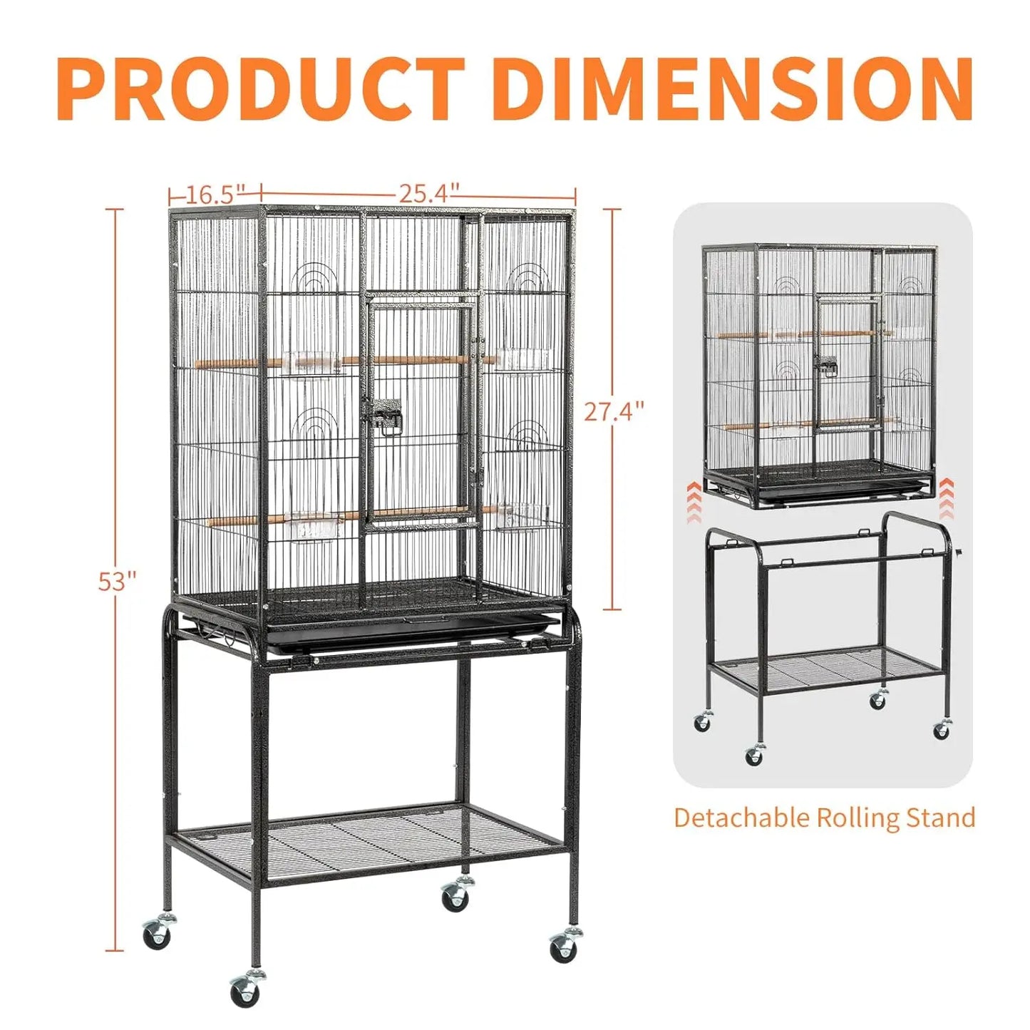 Wrought Iron Parakeet Cage On Wheels With Slide Out Tray
