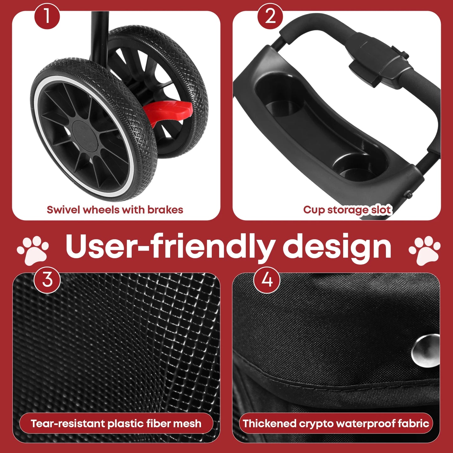 CHIHUAHUA Pet Stroller For Cats And Dogs 3 Wheel Foldable Mesh Canopy