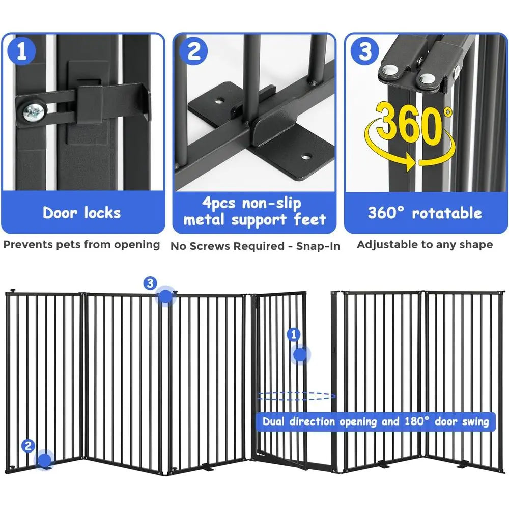 Adjustable Metal Free Standing Dog Gate With Walk Through Door
