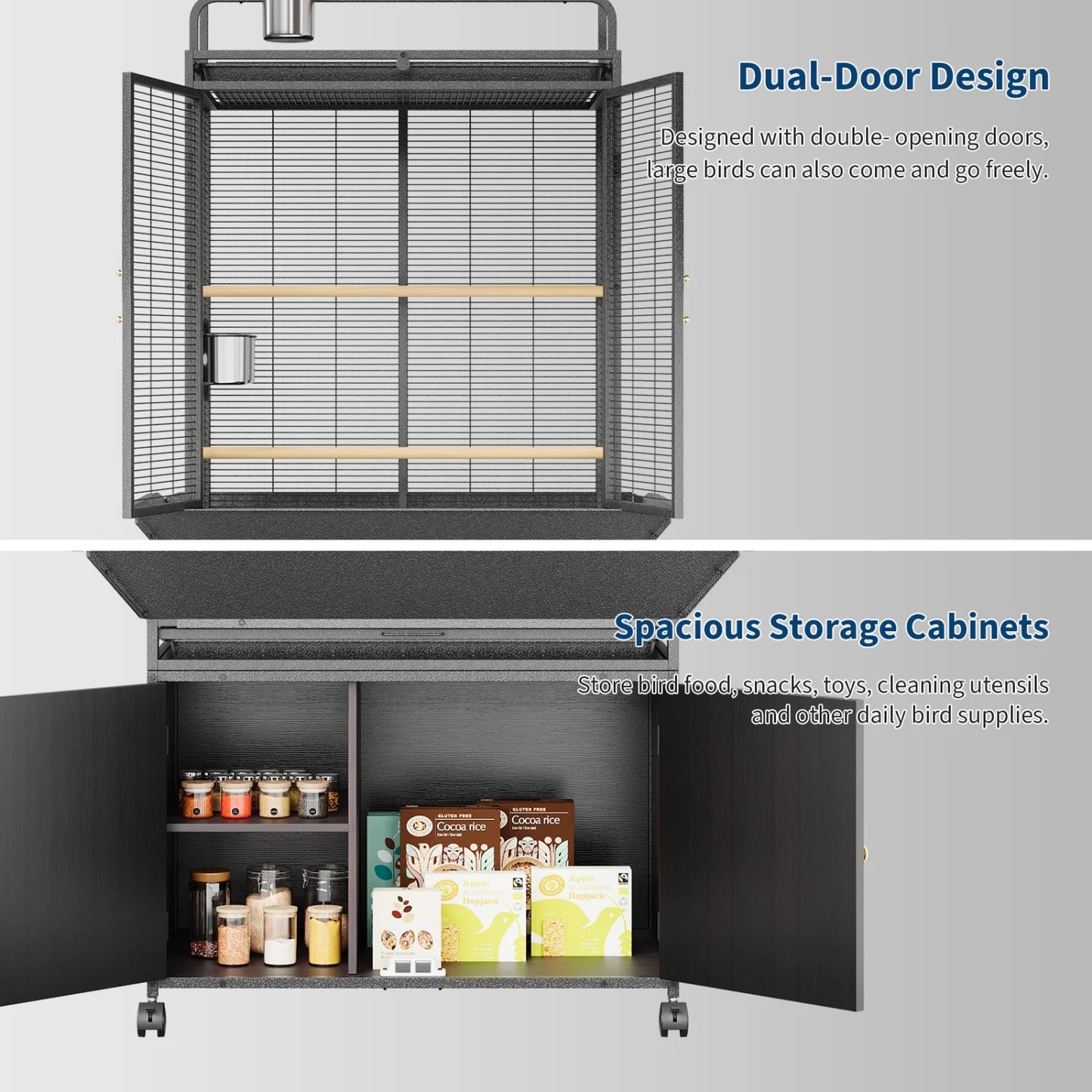 HiMISS Extra Large Corner Bird Cage With Play Top And Storage