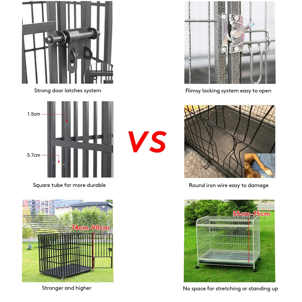 BORWART Heavy Duty Dog Crate With Lockable Wheels And Tray