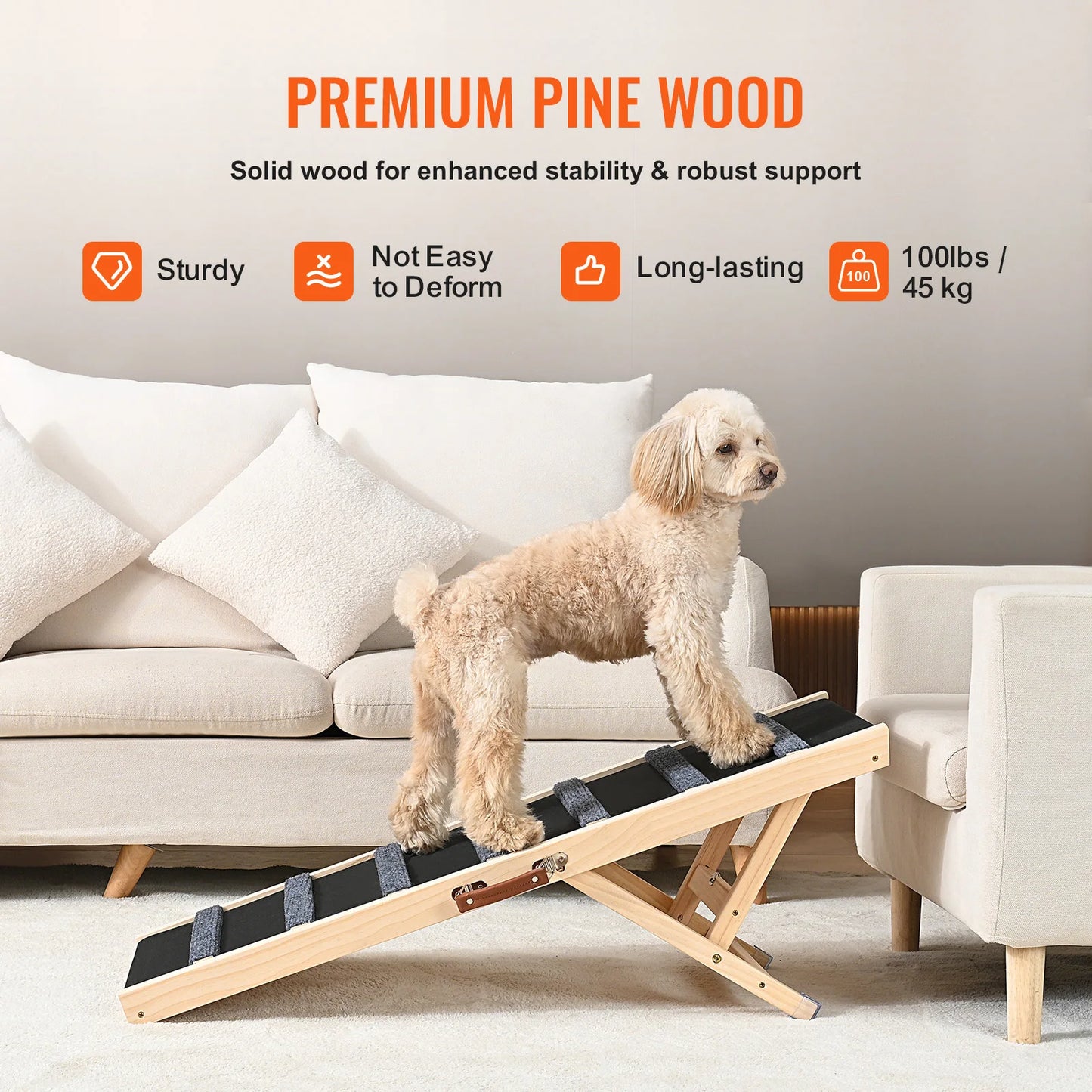 SucceBuy Adjustable Wooden Folding Pet Ramp For Stairs