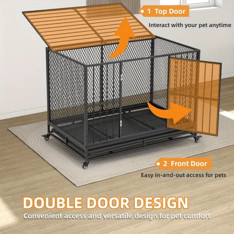 Heavy Duty Dog Crate Furniture Indoor Kennel With Wheels