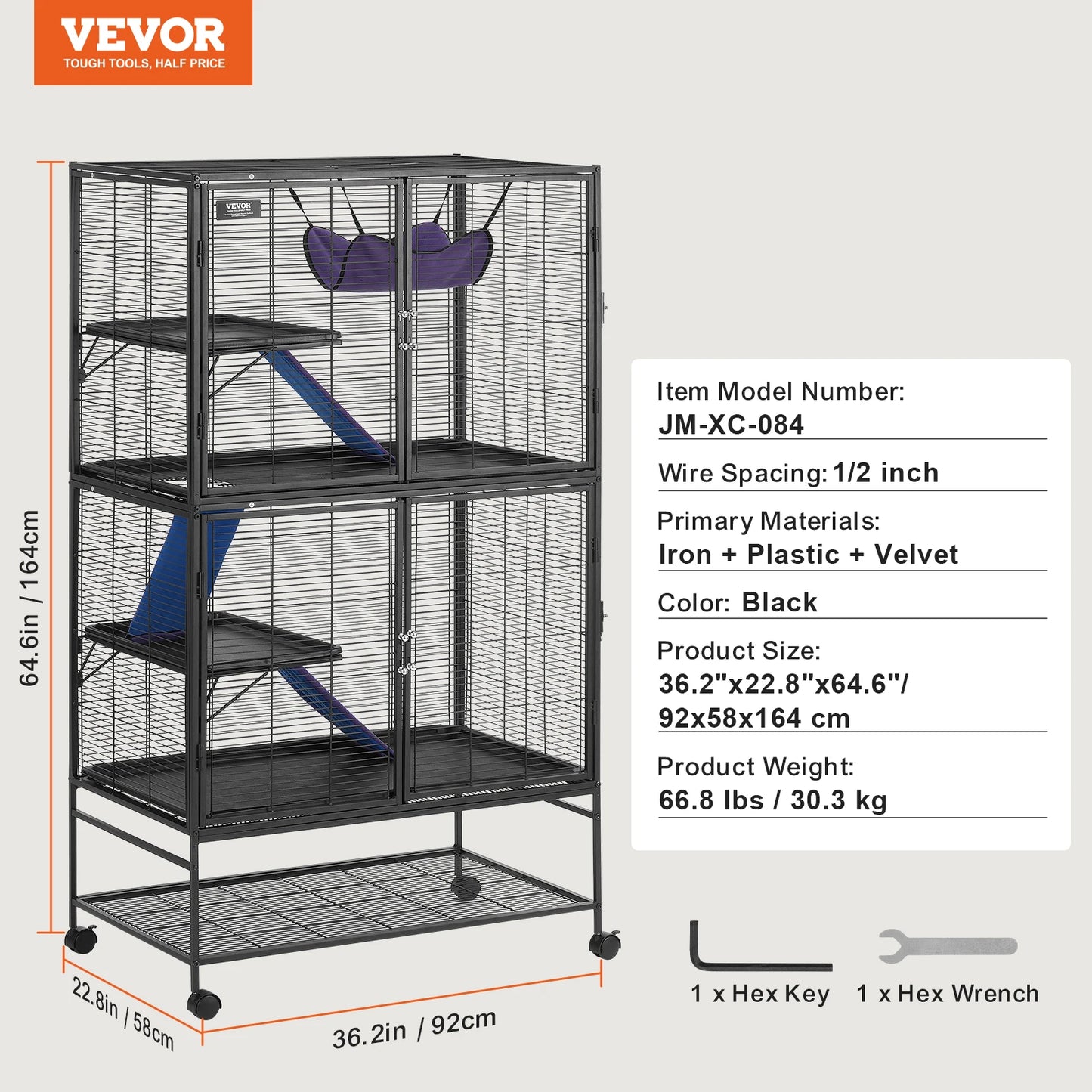 SucceBuy 64.6 Inch Rolling Metal Multi Tier Small Animal Cage