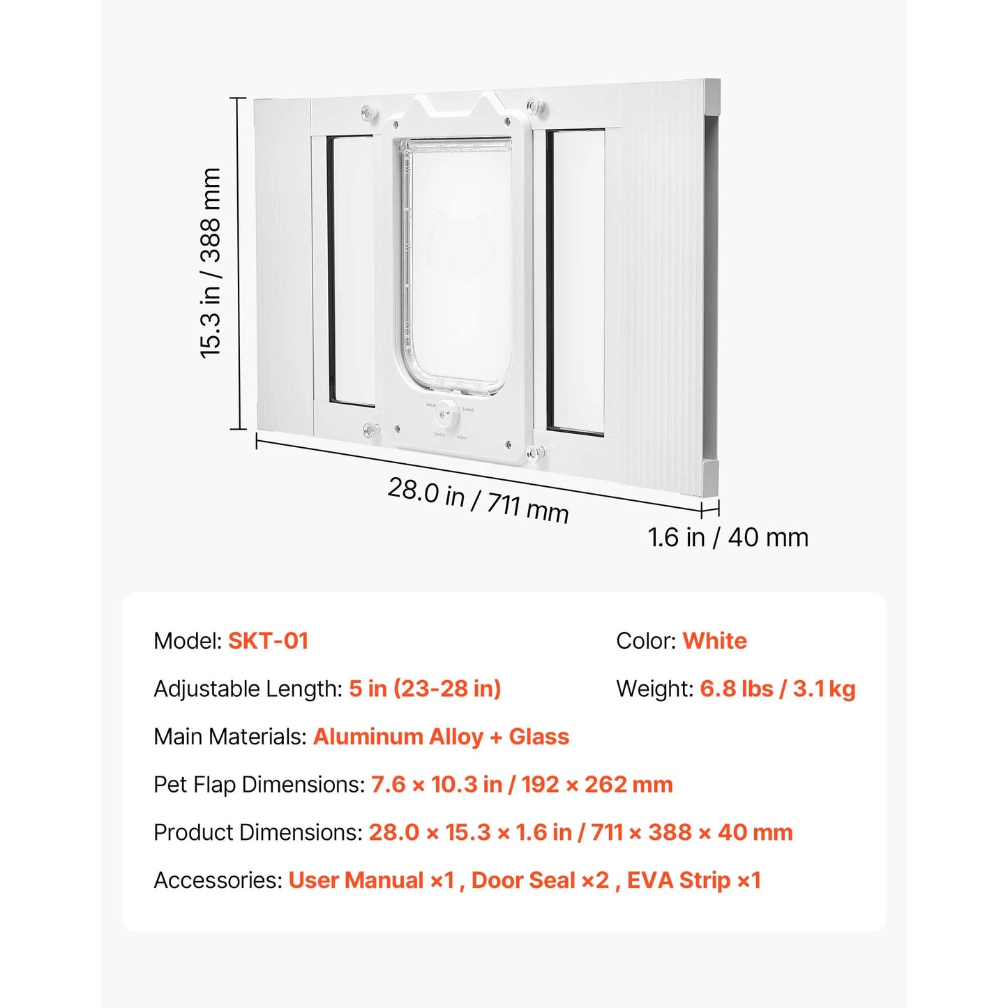 SucceBuy Adjustable Window Cat Door With Magnetic Closure