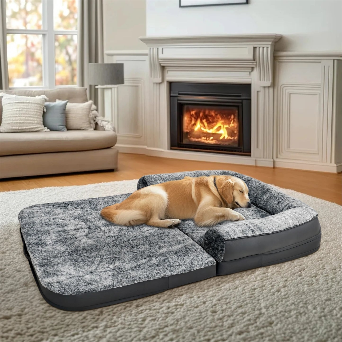 BINGOPAW Orthopedic Dog Bed Foldable Plush Cushion With Bolster