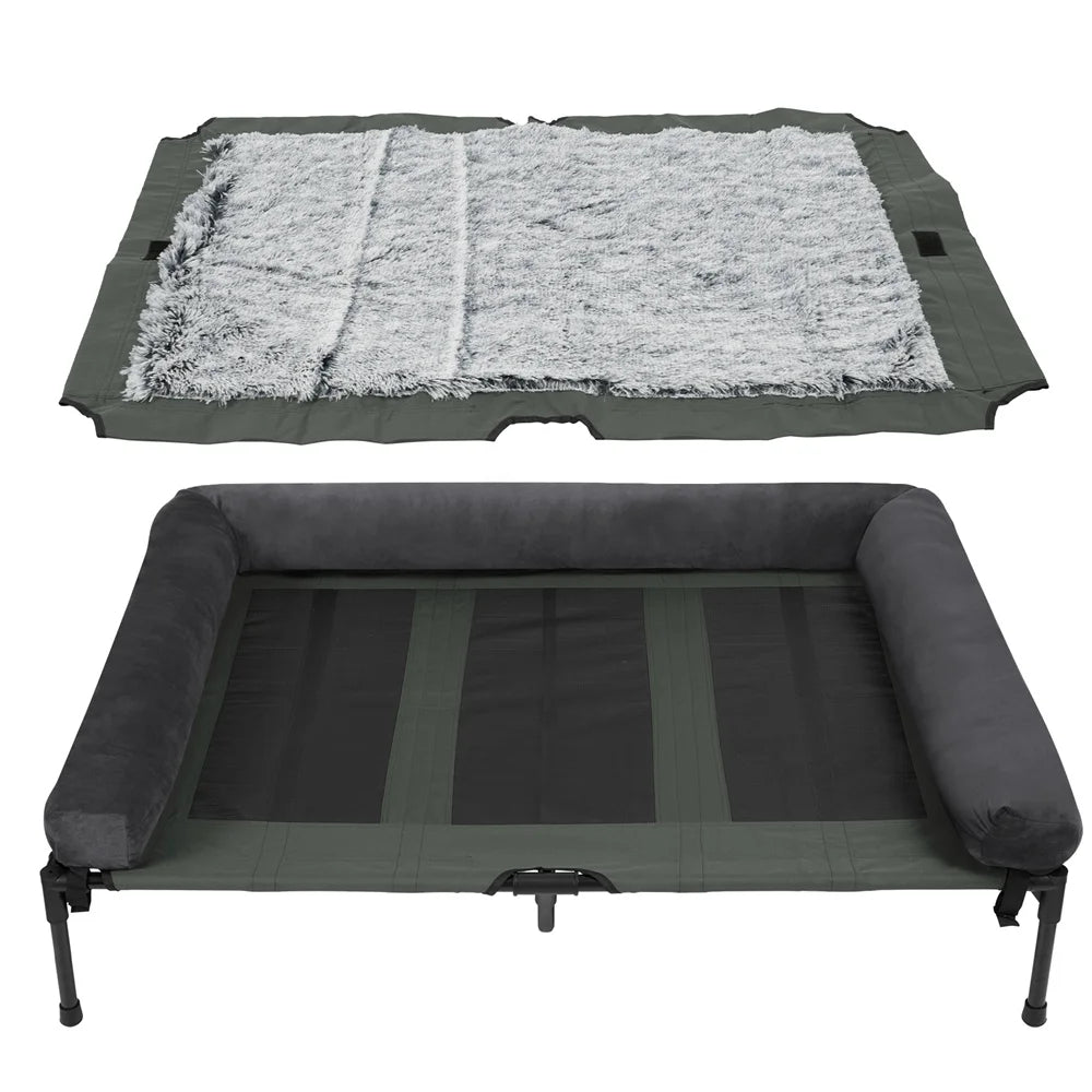 BORWART CN Outdoor Raised Dog Bed With Cooling Breathable Mat And Plush Mat