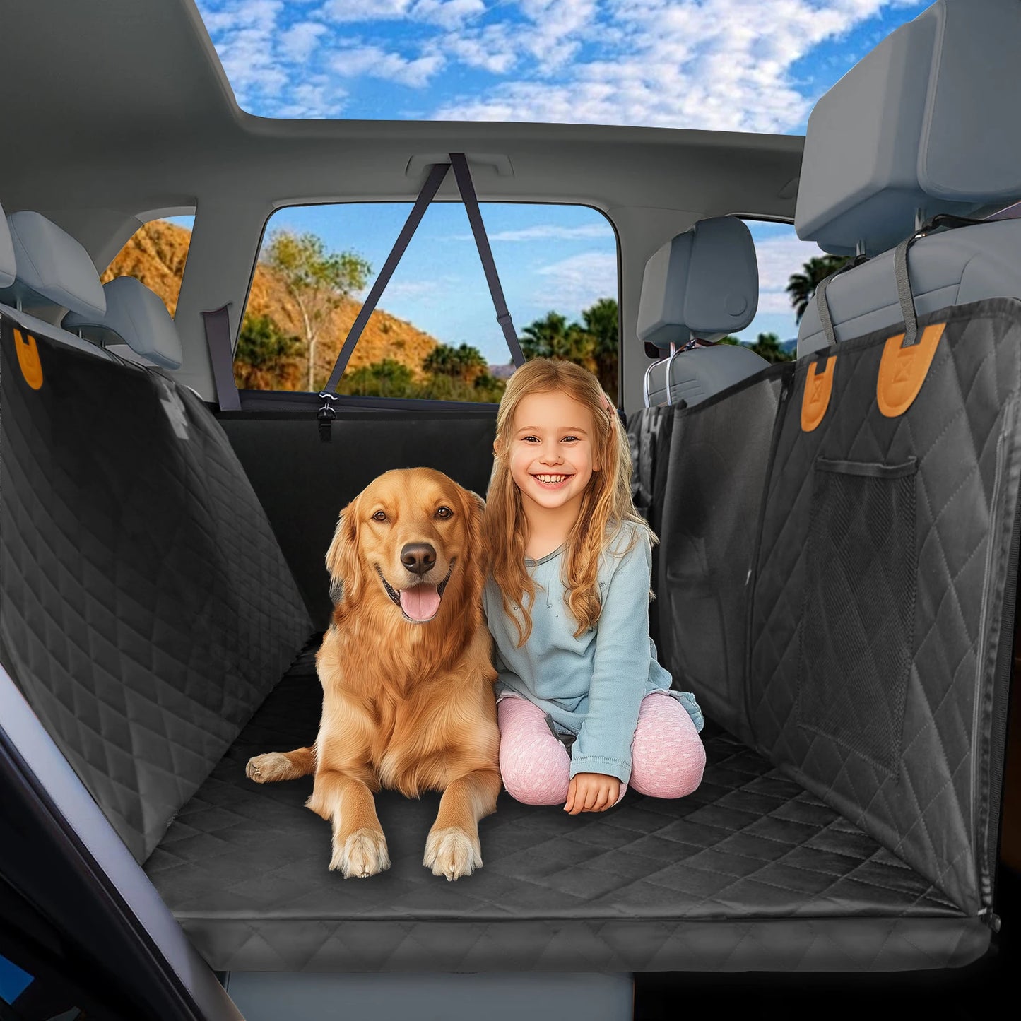 Borwart Waterproof Back Seat Extender Dog Car Cover With Storage