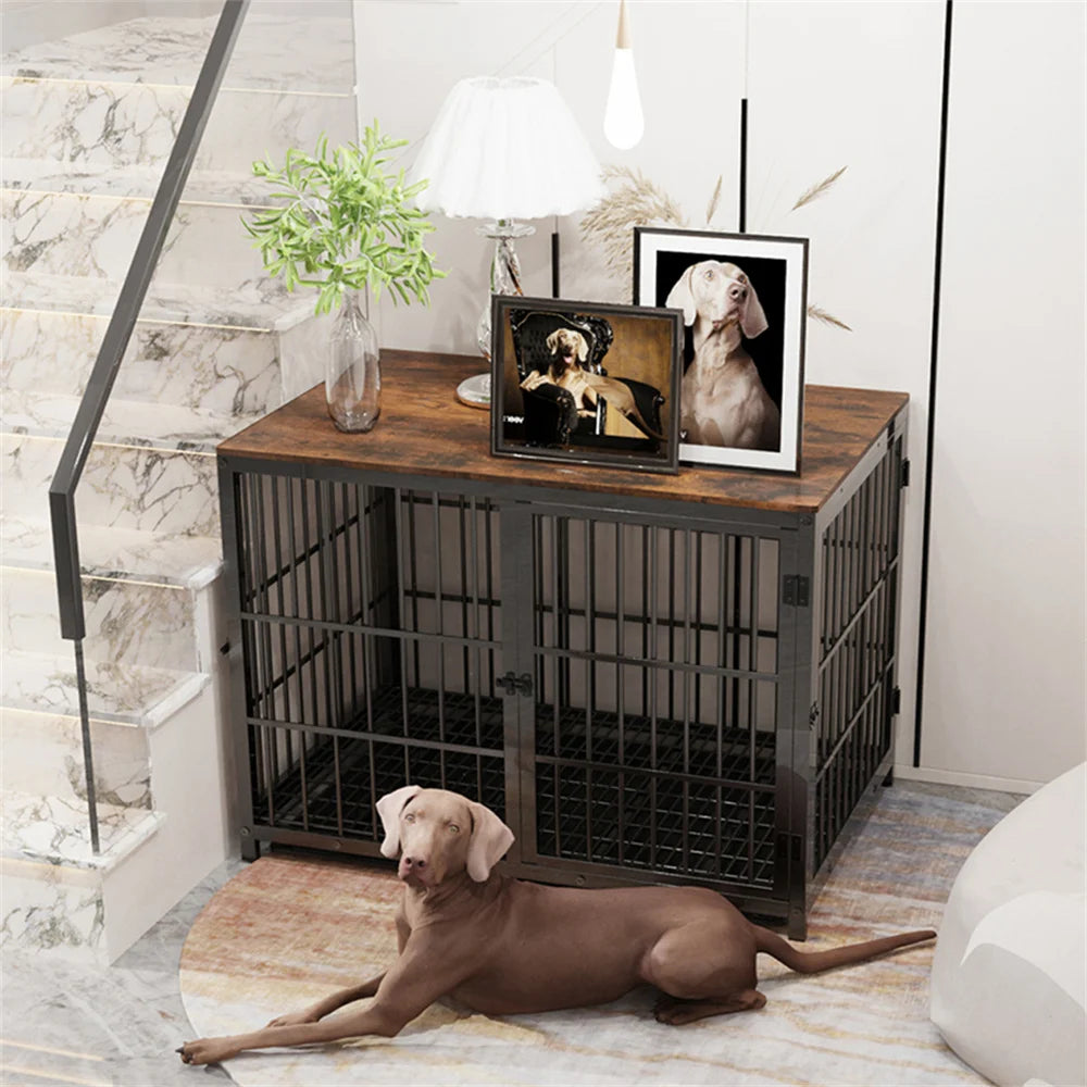 BORWART Large Wooden Dog Crate With Latch And Removable Tray