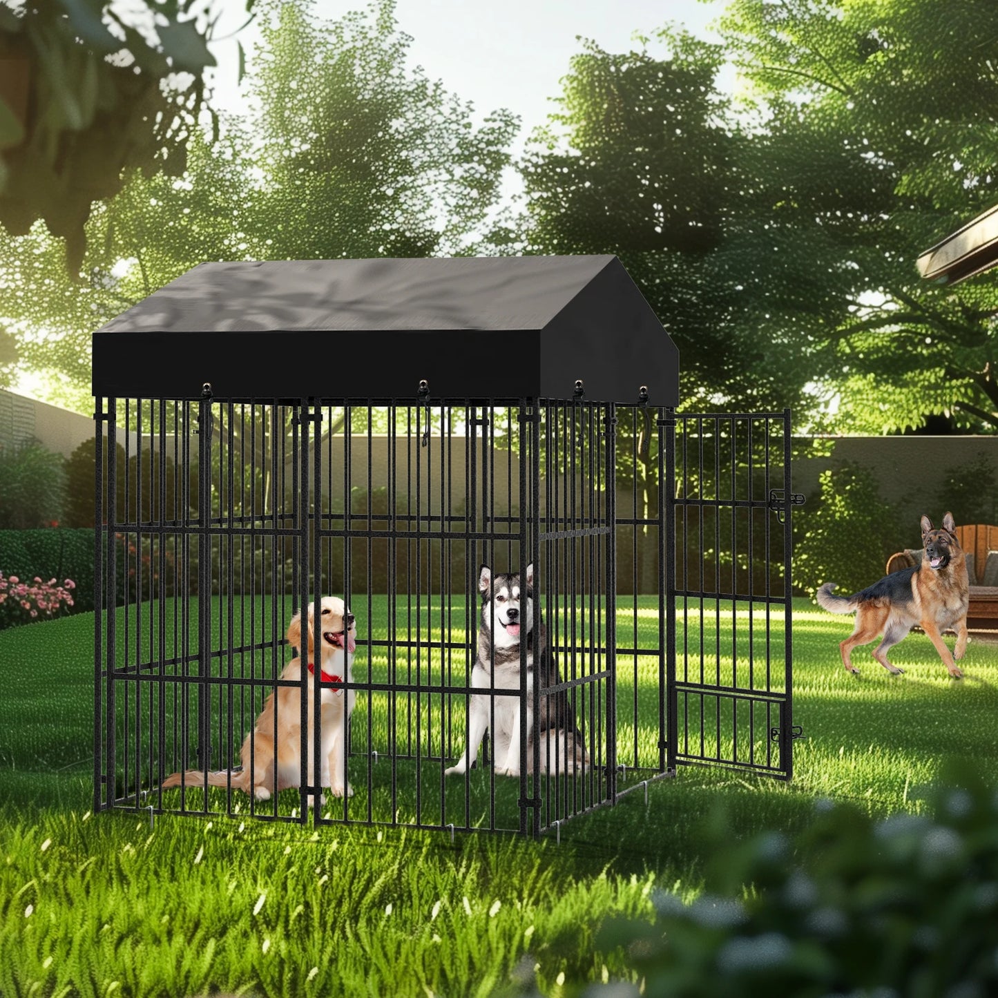 Outdoor Dog Kennel With Roof Heavy Duty Metal Crate Playpen