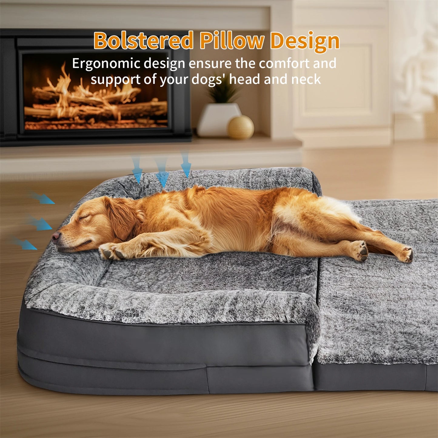 BINGOPAW Orthopedic Dog Bed Foldable Plush Cushion With Bolster