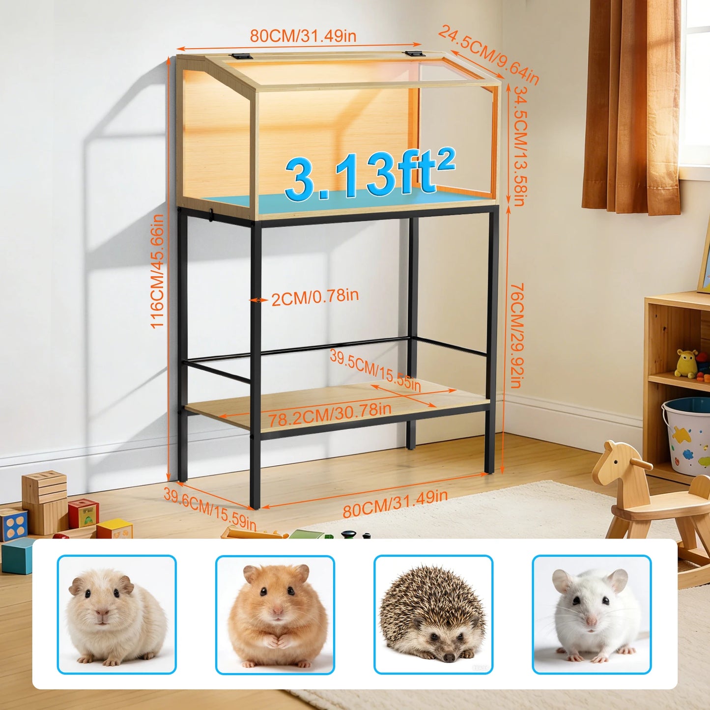 Bingopaw Large Wooden Hamster Cage With LED Light