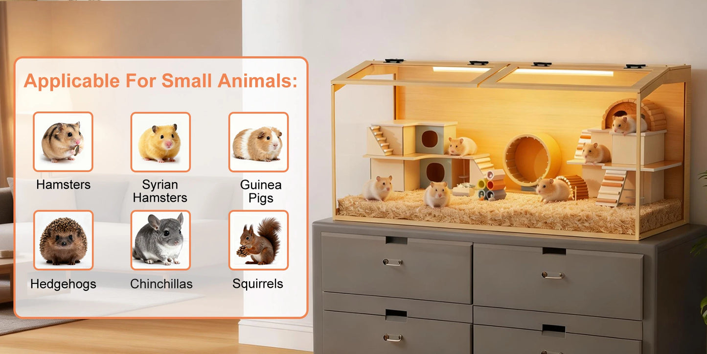 Bingopaw Large Wooden Hamster Cage With LED Light
