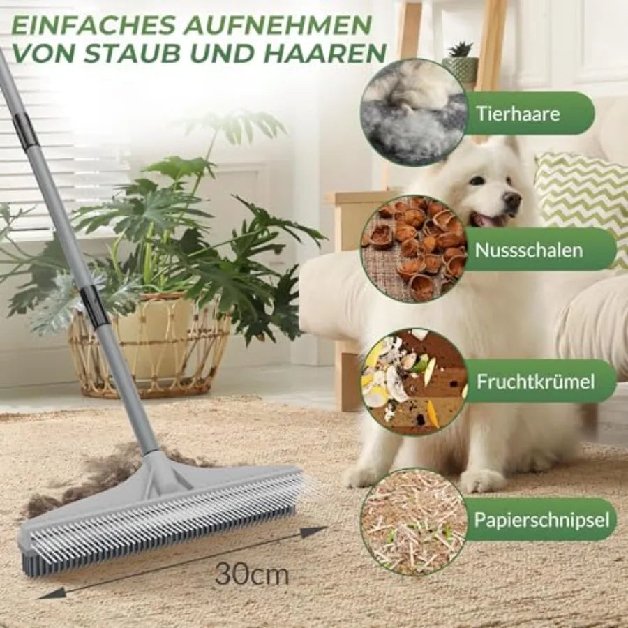 Adjustable Long Handle 2 In 1 Pet Hair Carpet Rake Brush