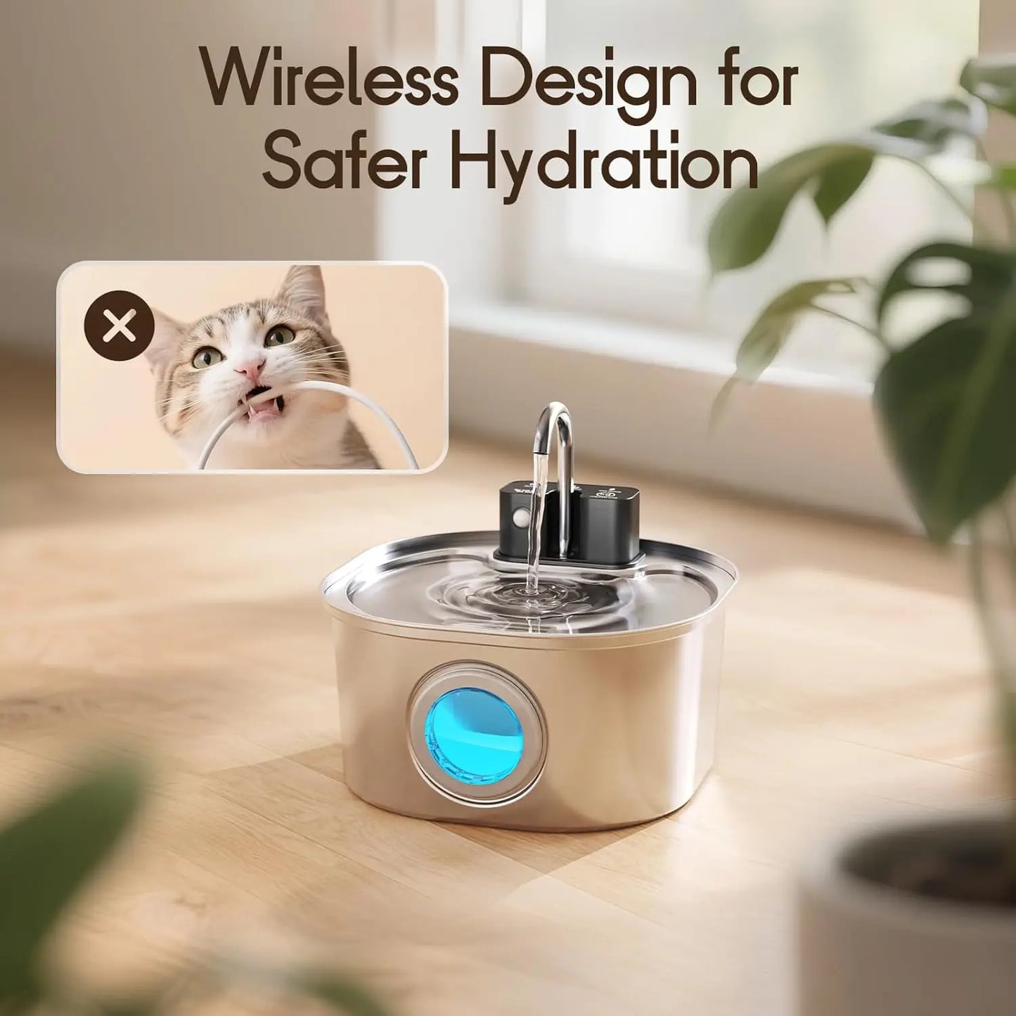Weomg Stainless Steel Wireless Sensor Water Fountain For Cats Dogs