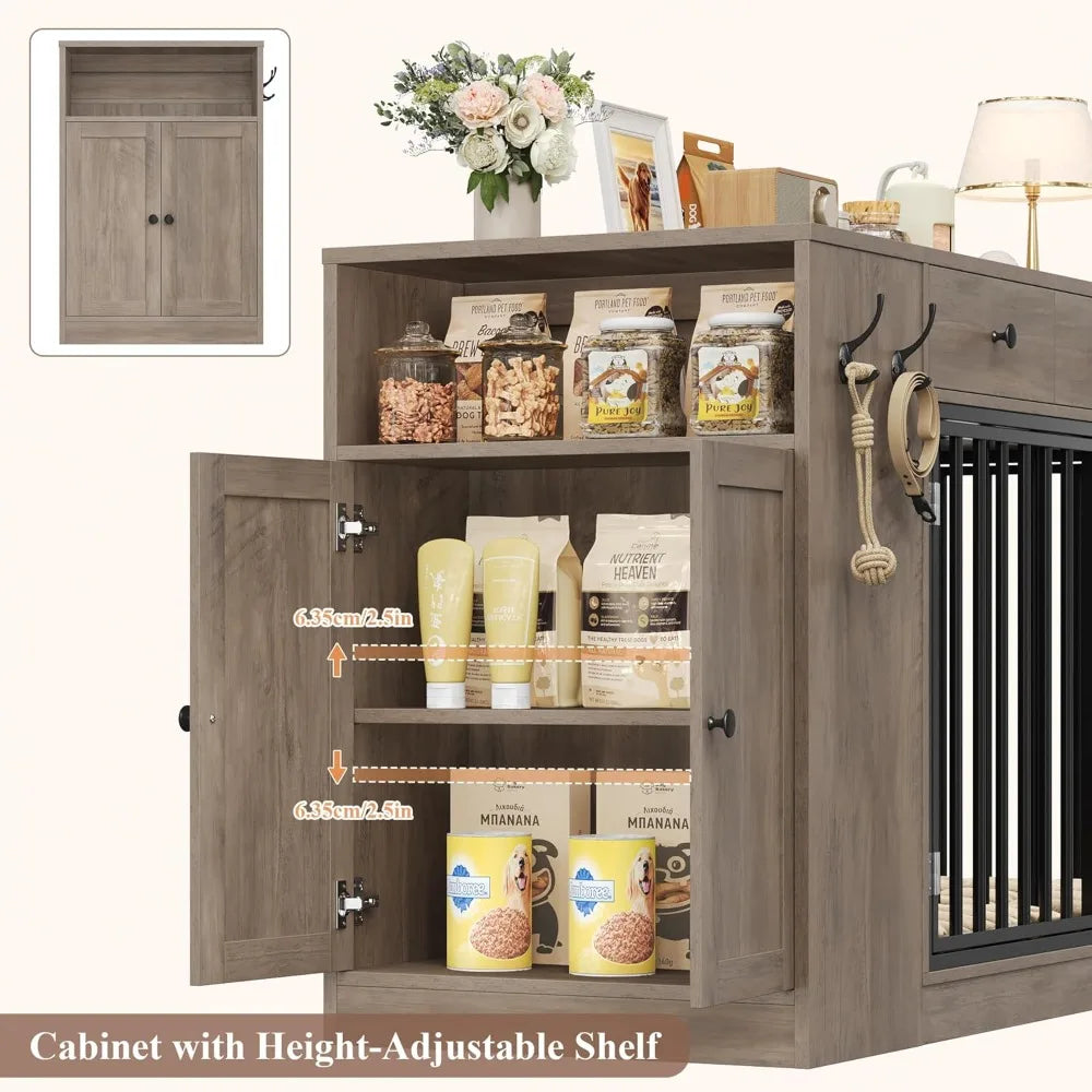 Dog Crate Furniture With Storage Drawers Cabinet Indoor Kennel Divider