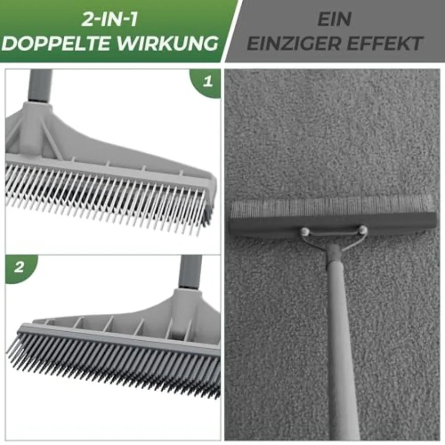 Adjustable Long Handle 2 In 1 Pet Hair Carpet Rake Brush