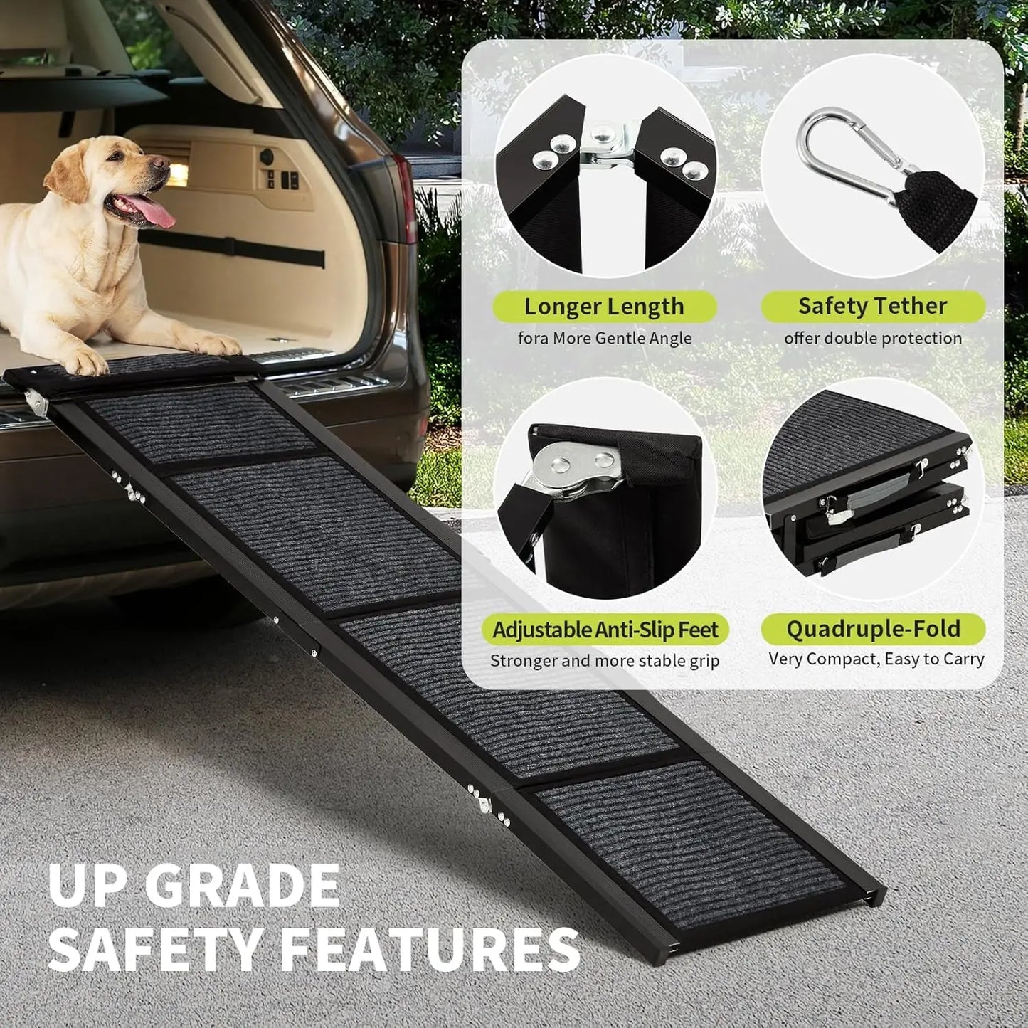 HiMISS Upgraded Folding Dog Ramp For Cars 250 LBS Capacity