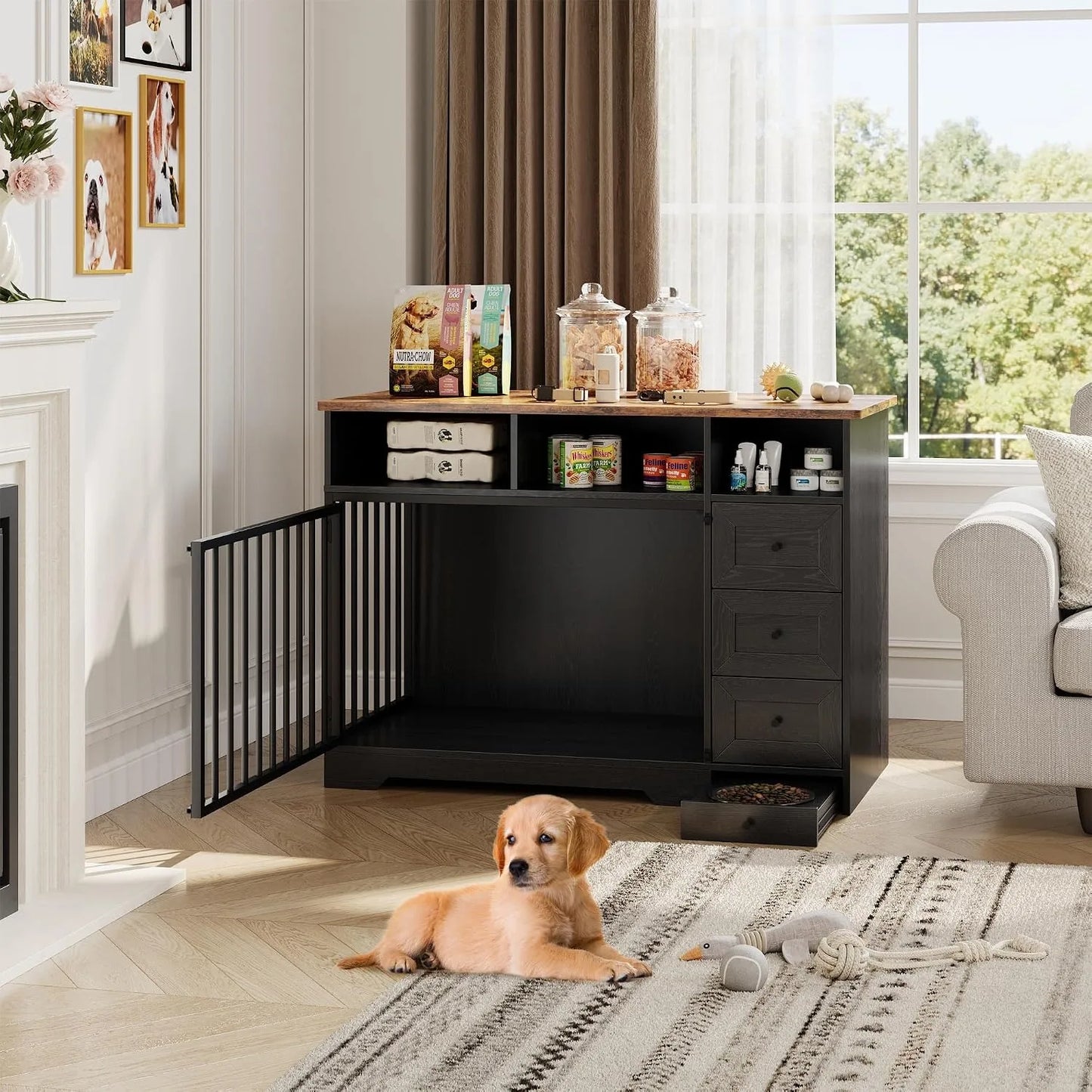 Heavy Duty Wooden Dog Crate Furniture Table With Storage