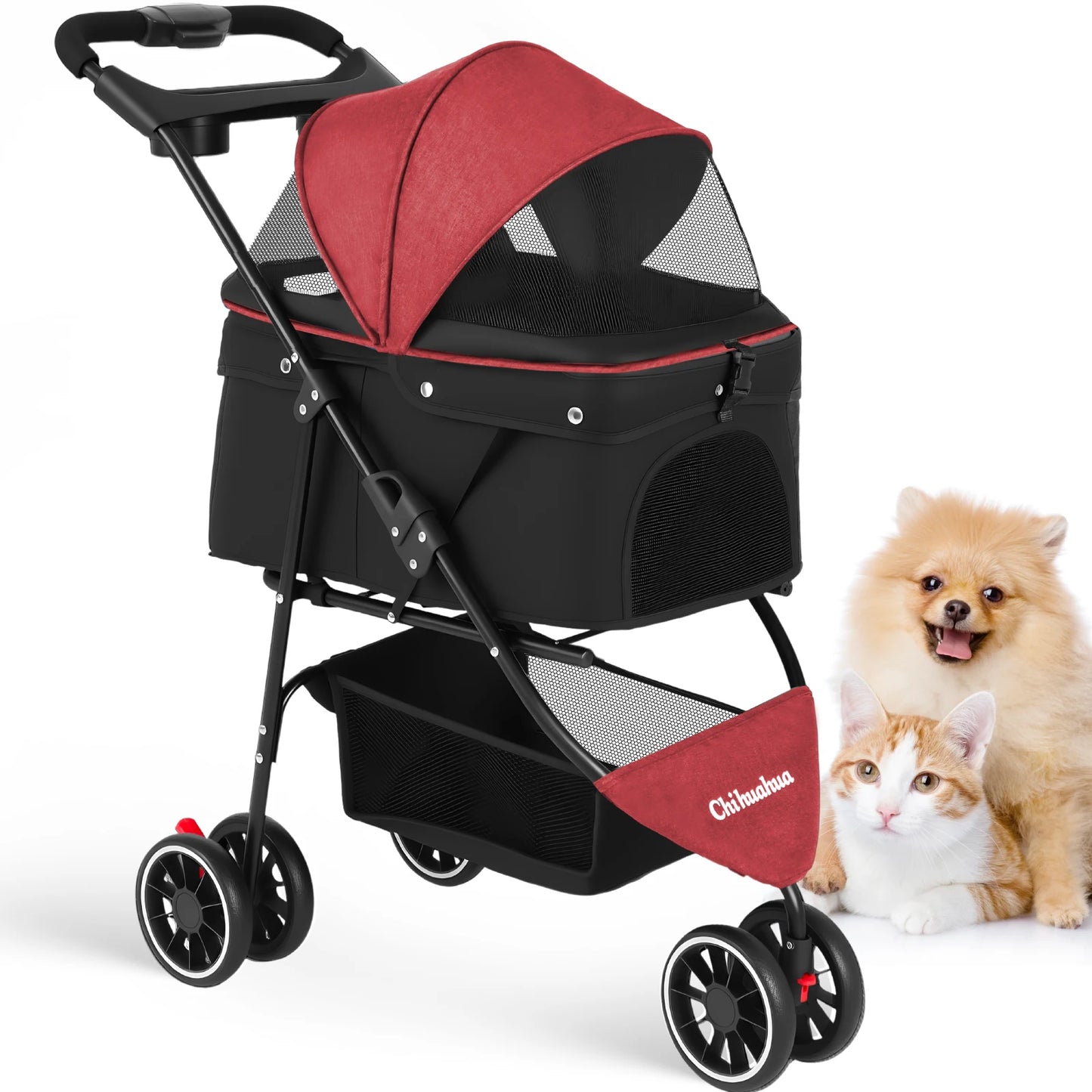 CHIHUAHUA Pet Stroller For Cats And Dogs 3 Wheel Foldable Mesh Canopy