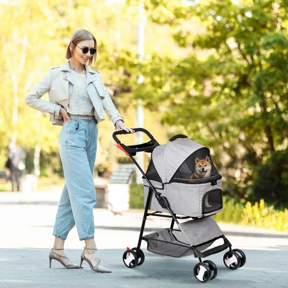 Collapsible Three in 1 Pet Stroller for Dogs and Cats
