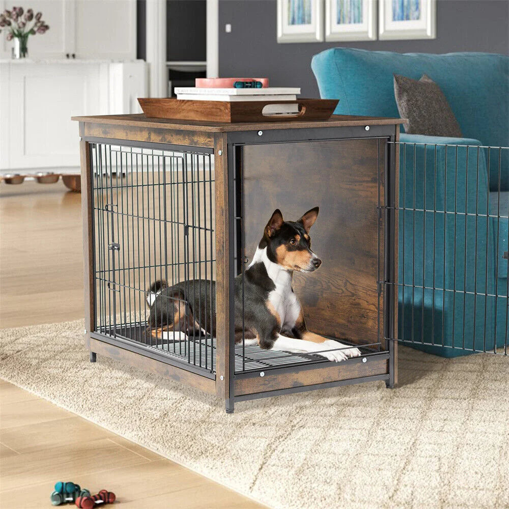 BORWART Elevated Dog Crate Table With Double Doors Removable Tray