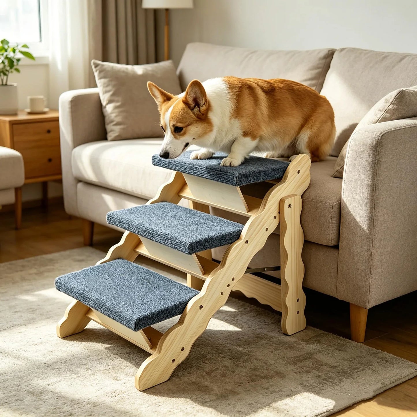 DishyKooker 2 In 1 Wooden Pet Stairs Folding Dog Ramp