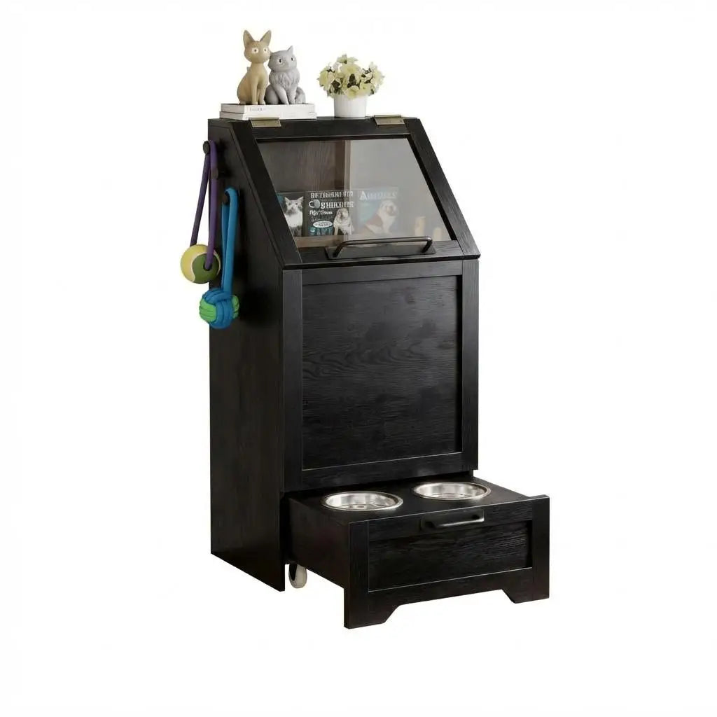 HiMISS Dog Food Station With Storage Cabinet and Raised Bowls