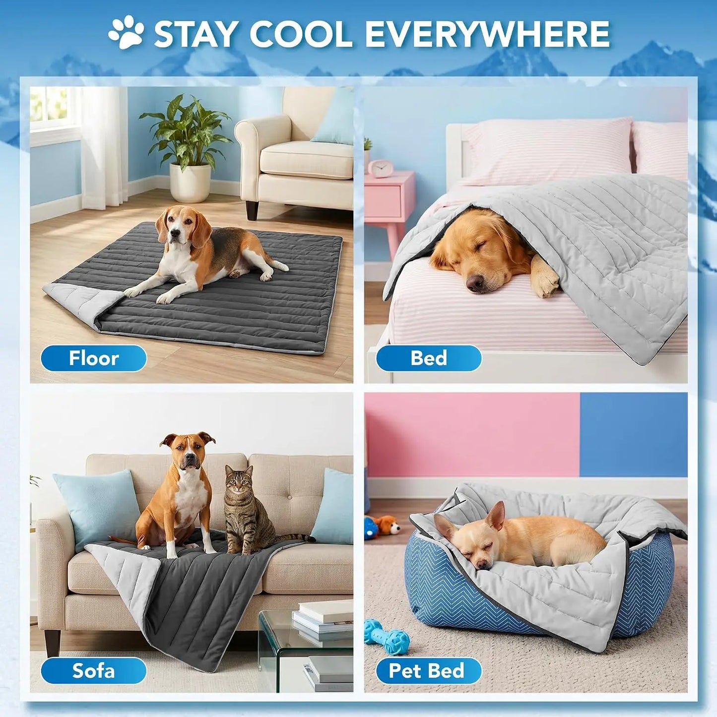 Thick Self-Cooling Dog Mat With Reversible Summer Pad