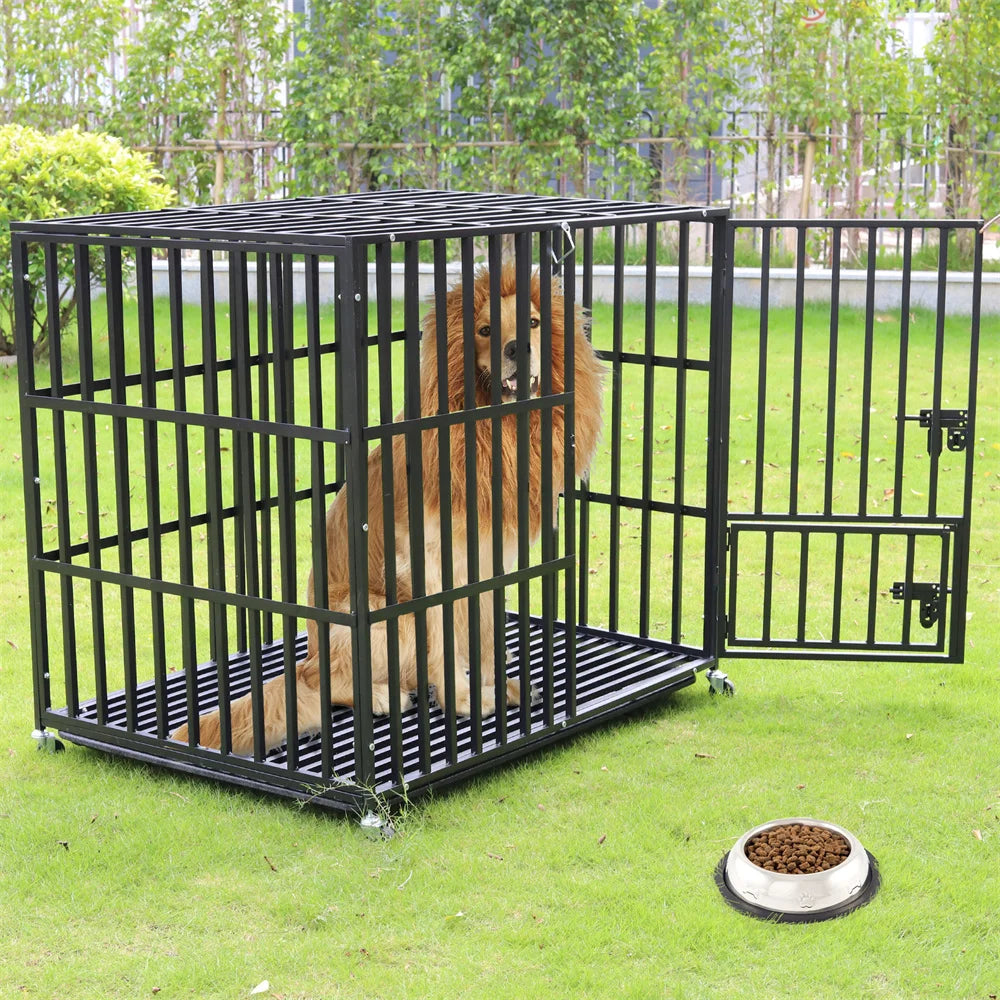 BORWART Heavy Duty Dog Crate With Lockable Wheels And Tray