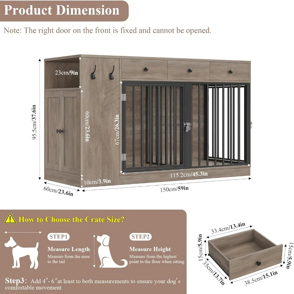 Dog Crate Furniture With Storage Drawers Cabinet Indoor Kennel Divider