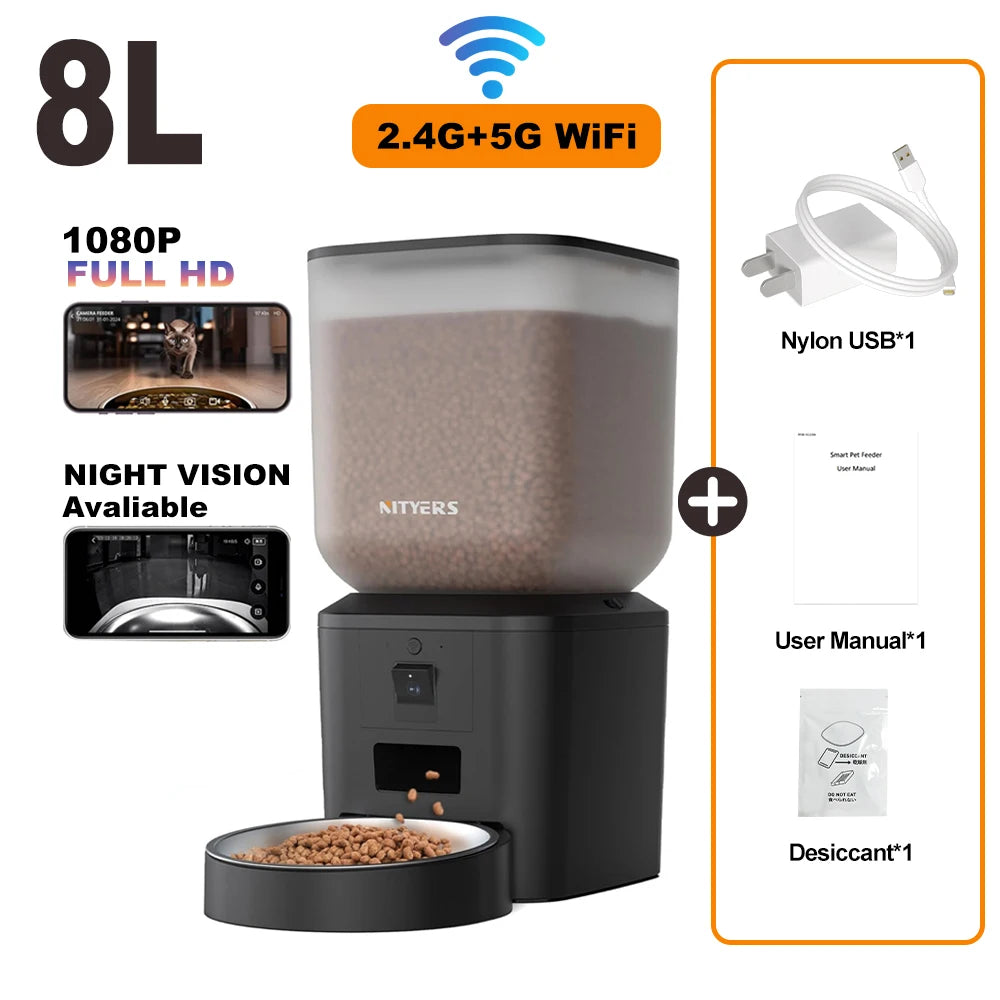 Nityers Automatic Cat Feeder With 1080p Camera Night Vision WiFi