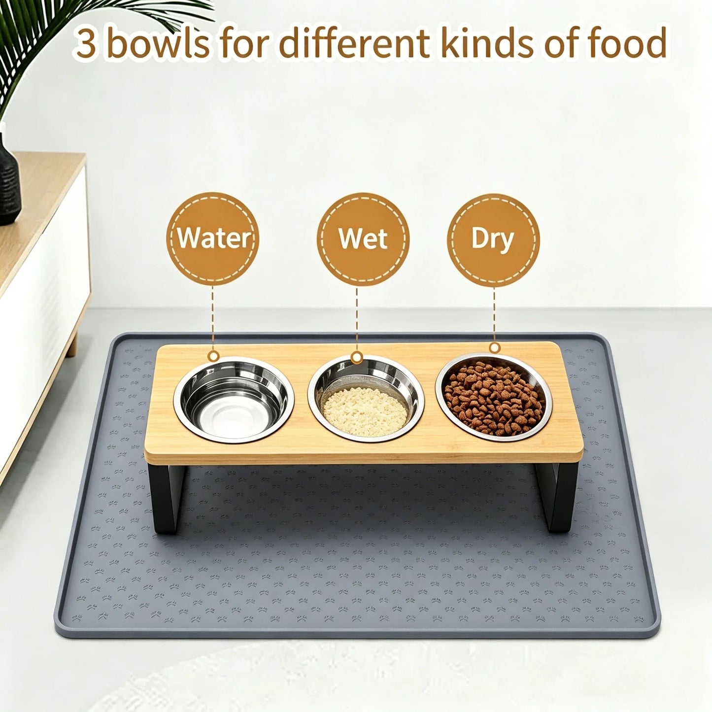 15 Degree Tilt Elevated Bamboo Stainless Steel Cat Feeder
