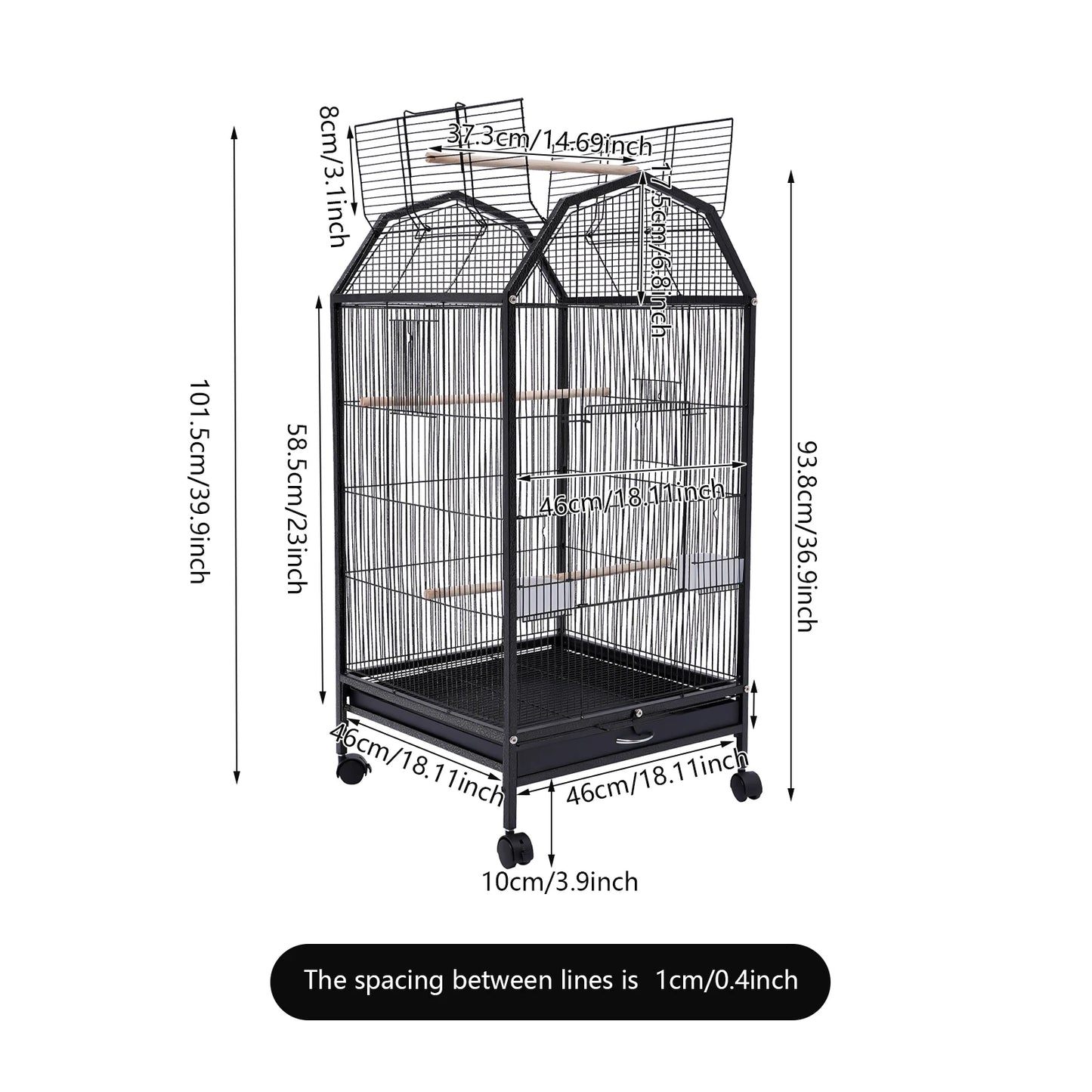 Large Metal Bird Flight Cage With Rolling Stand And Anti Escape Door
