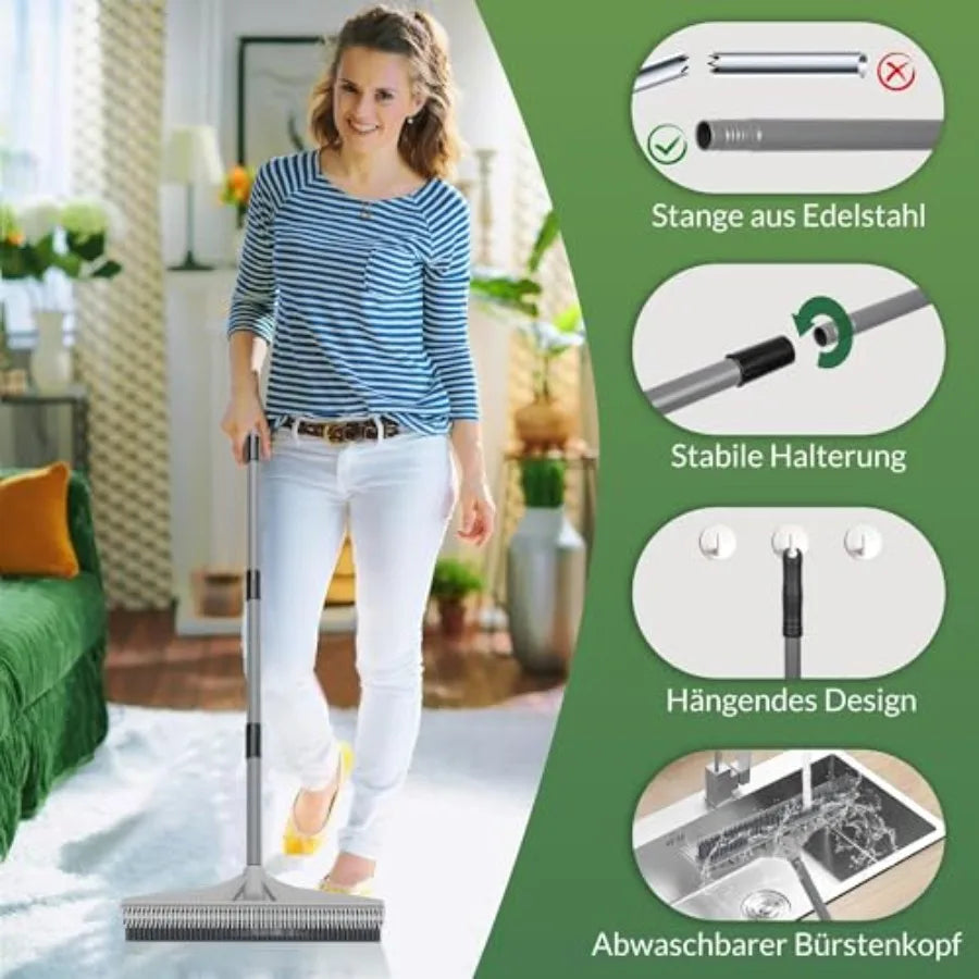 Adjustable Long Handle 2 In 1 Pet Hair Carpet Rake Brush
