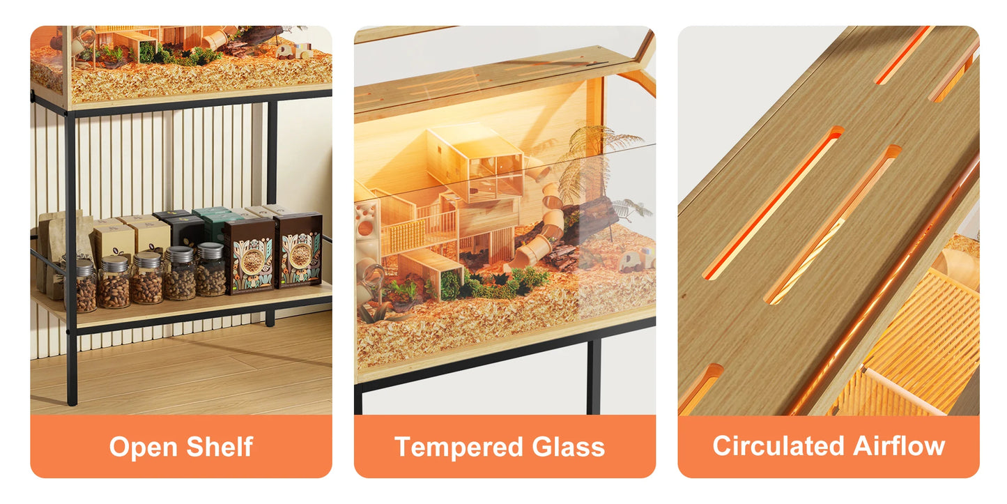 Bingopaw Large Wooden Hamster Cage With LED Light