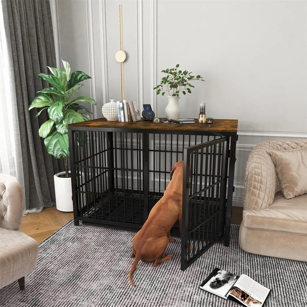 BORWART Large Wooden Dog Crate With Latch And Removable Tray