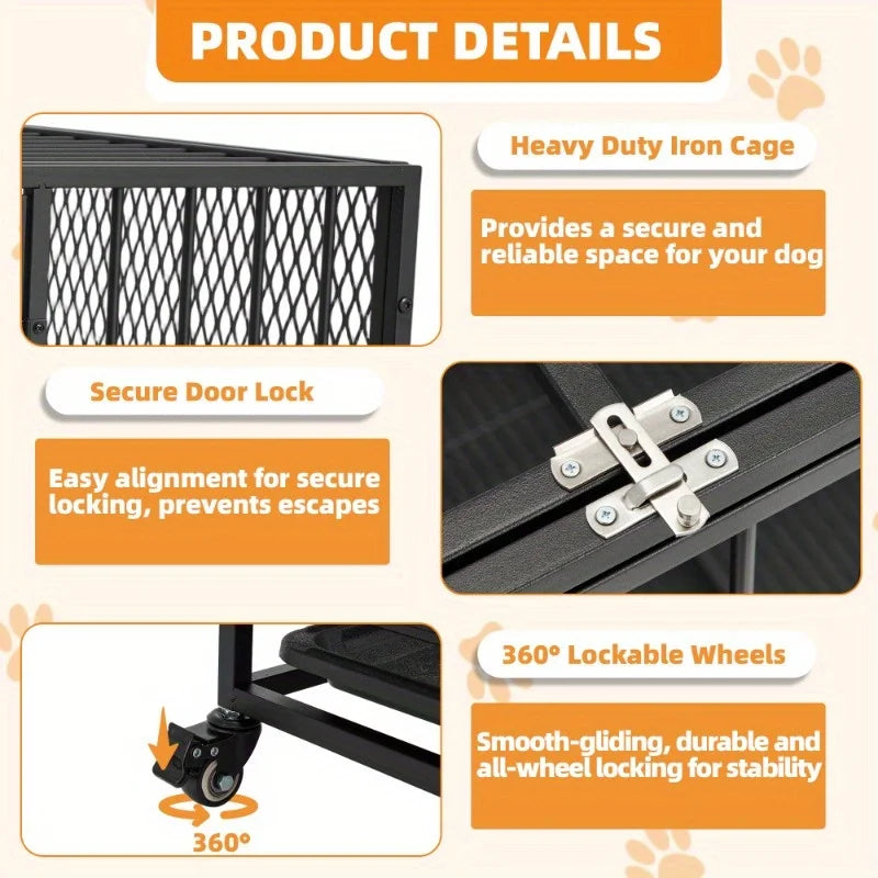Heavy Duty Dog Crate Furniture Indoor Kennel With Wheels