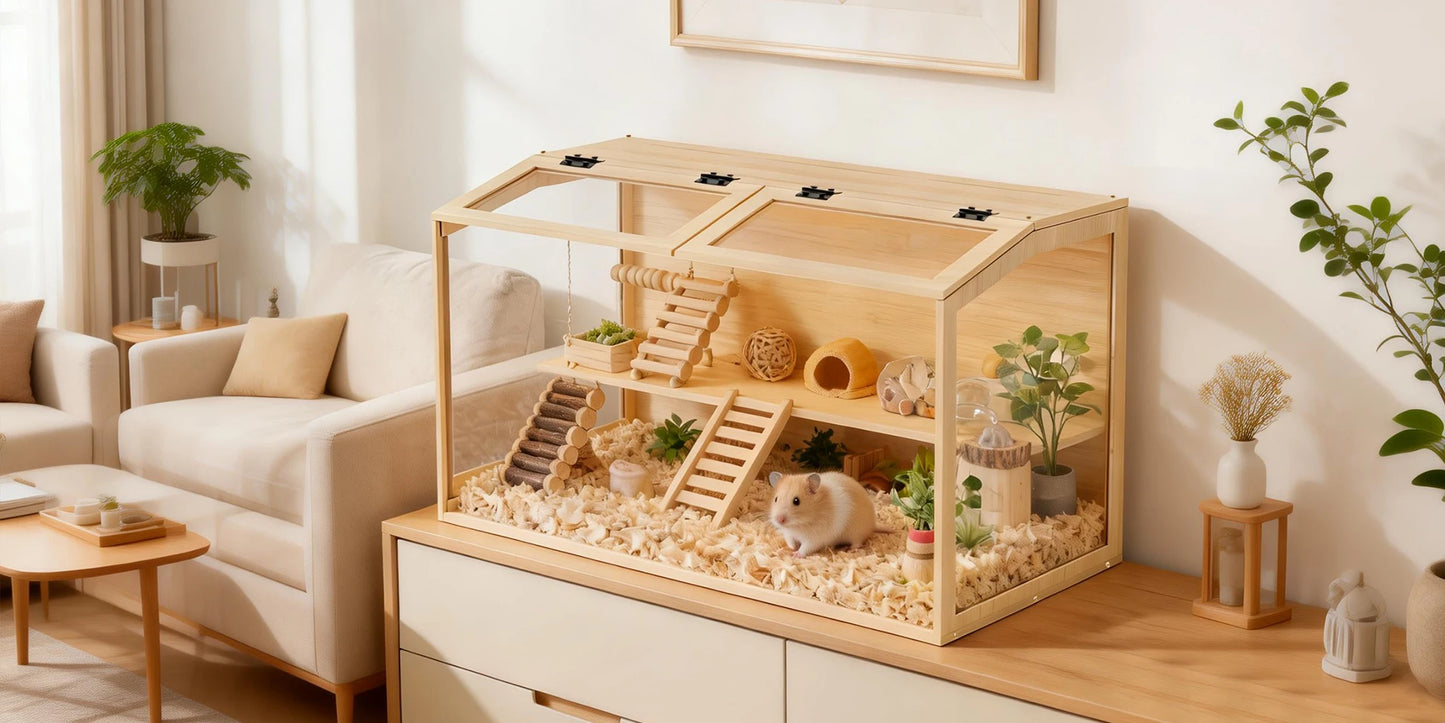 Bingopaw Large Wooden Hamster Cage With LED Light