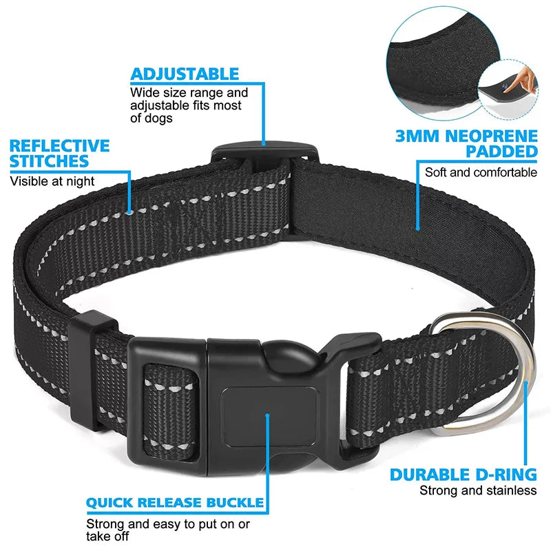 Reflective Adjustable Nylon Pet Collar For Dogs And Cats