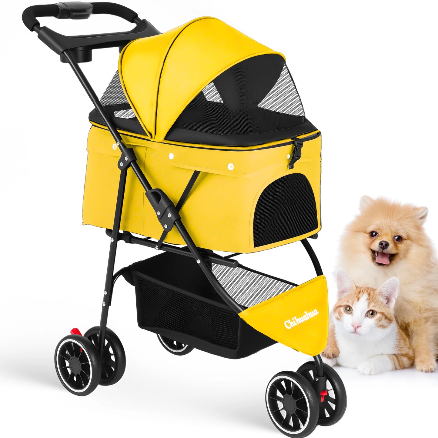 CHIHUAHUA Pet Stroller For Cats And Dogs 3 Wheel Foldable Mesh Canopy