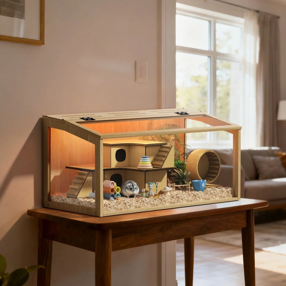 Bingopaw Large Wooden Hamster Cage With LED Light