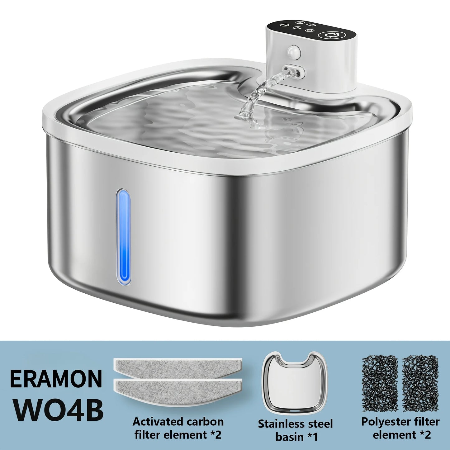 Eramong 3.5L Stainless Steel Wireless Smart Cat Water Fountain