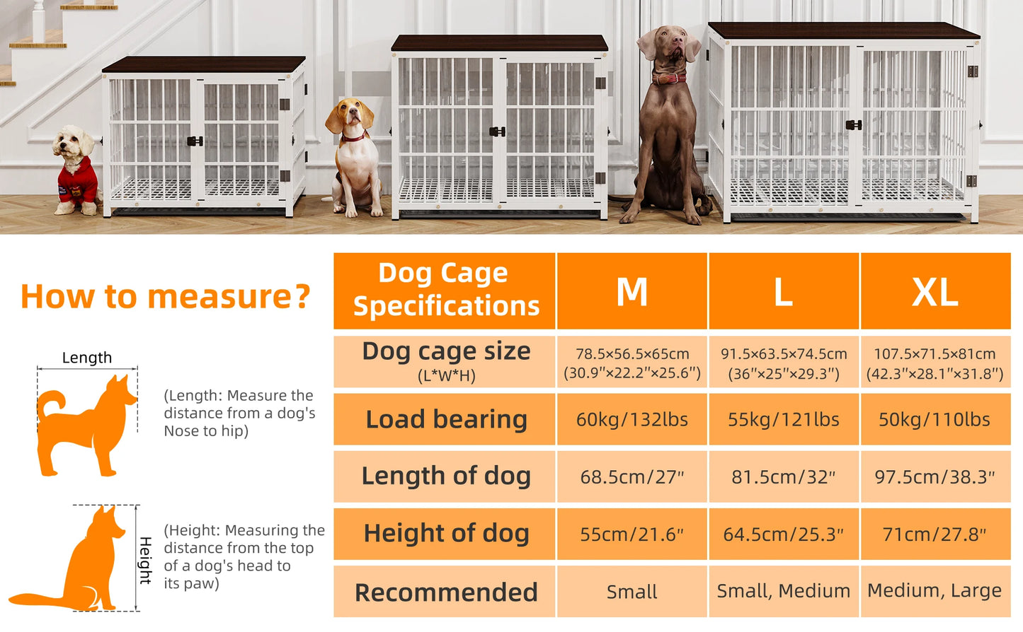 BORWART Large Wooden Dog Crate With Latch And Removable Tray