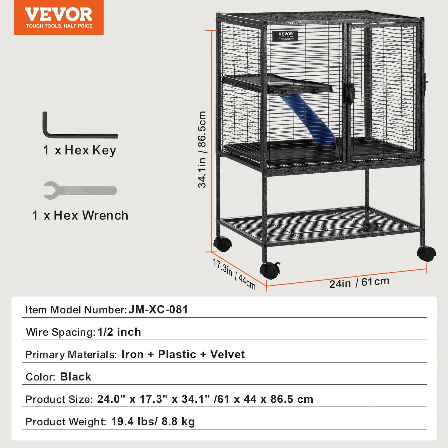 SucceBuy 64.6 Inch Rolling Metal Multi Tier Small Animal Cage