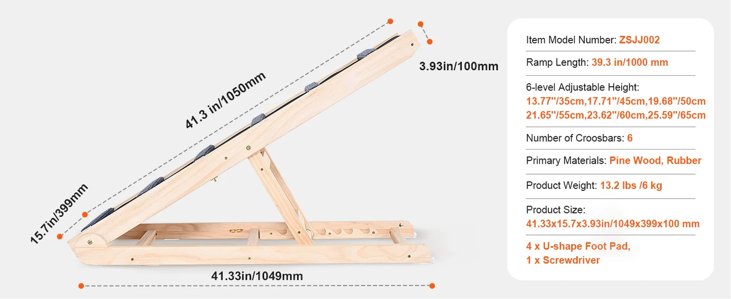 SucceBuy Adjustable Wooden Folding Pet Ramp For Stairs