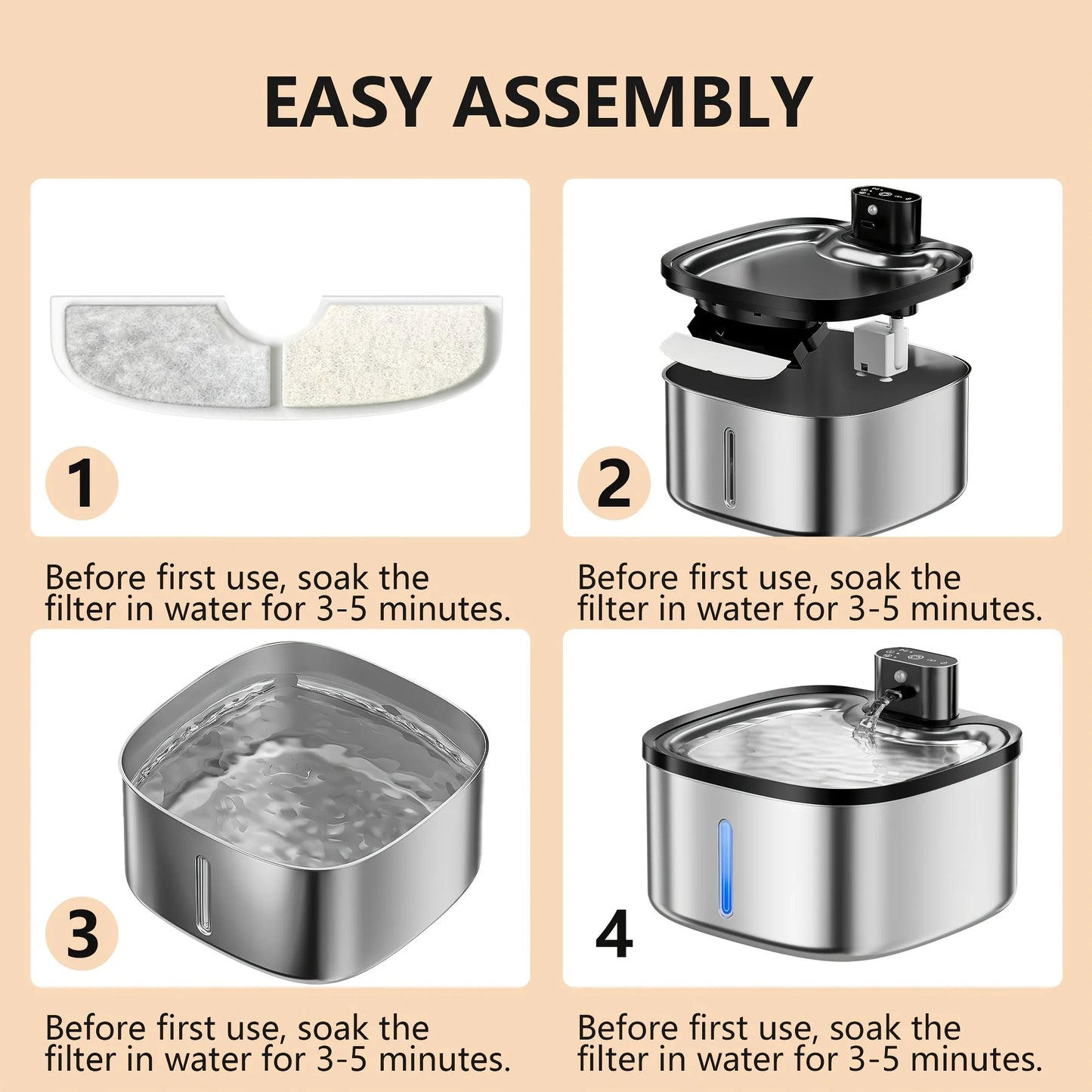Eramong 3.5L Stainless Steel Wireless Smart Cat Water Fountain