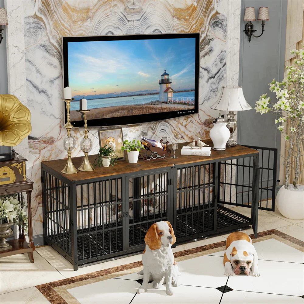 BORWART Large Wooden Dog Crate With Latch And Removable Tray