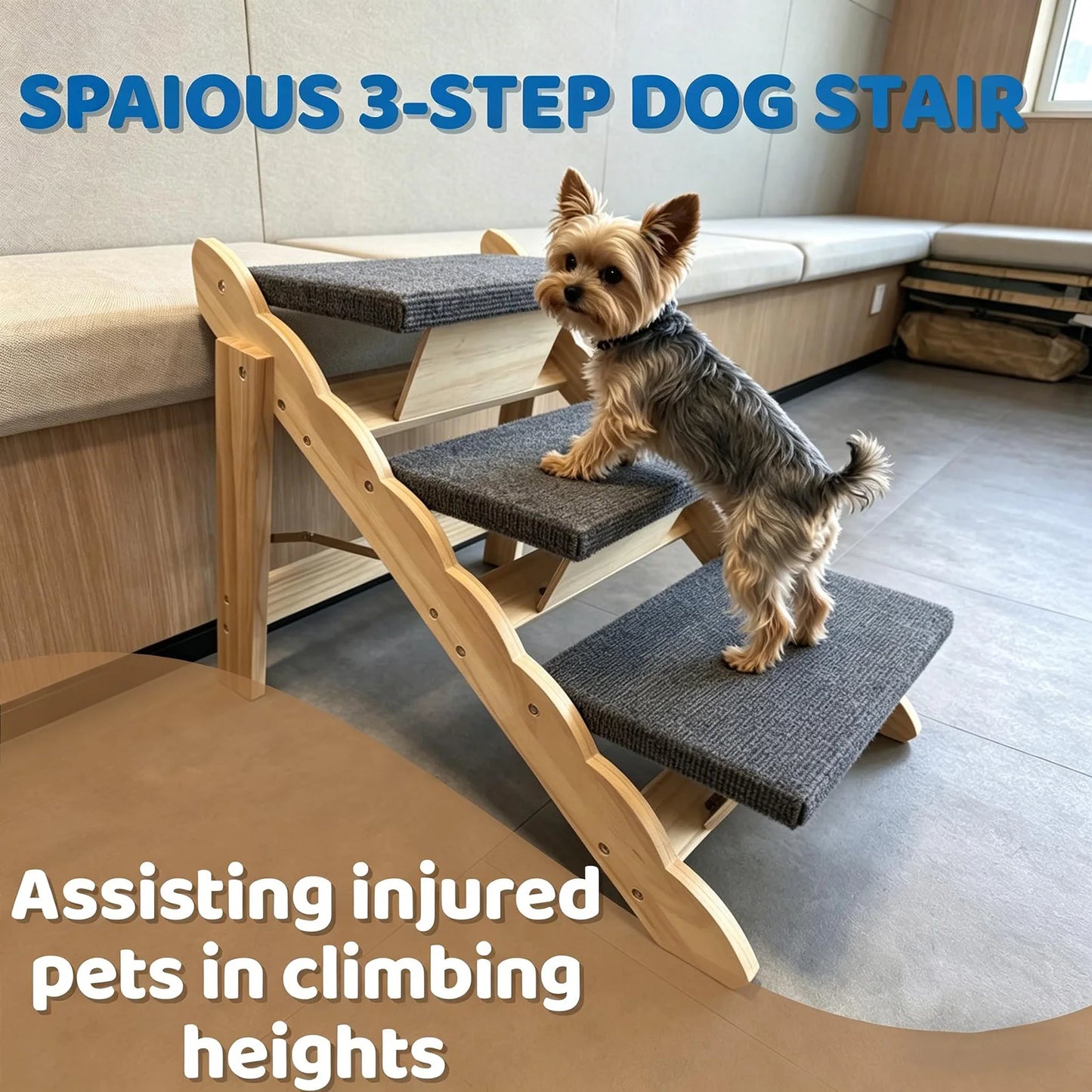 DishyKooker 2 In 1 Wooden Pet Stairs Folding Dog Ramp