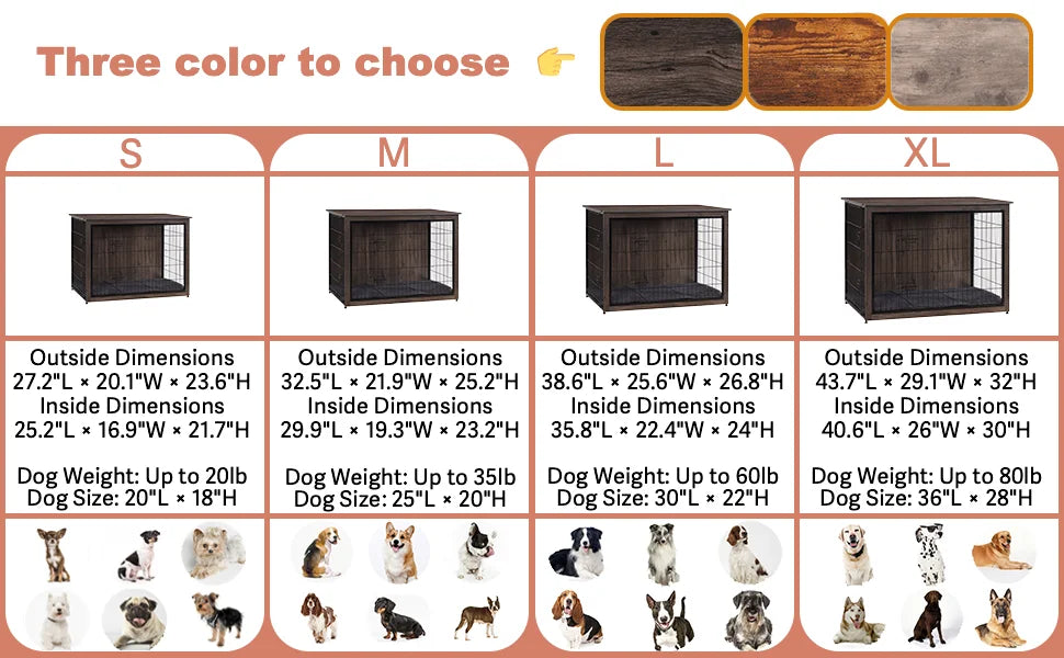 Wooden Dog Crate Furniture With Cushion Kennel Double Doors Indoor